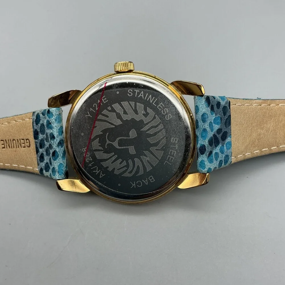 Anne Klein Womens Watch 40mm MOP Dial Gold Tone Blue Leather New Battery